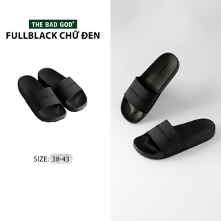 Dép quai ngang slipper basic nam nữ The Bad God Basic X01 Chữ Đen Fullblack