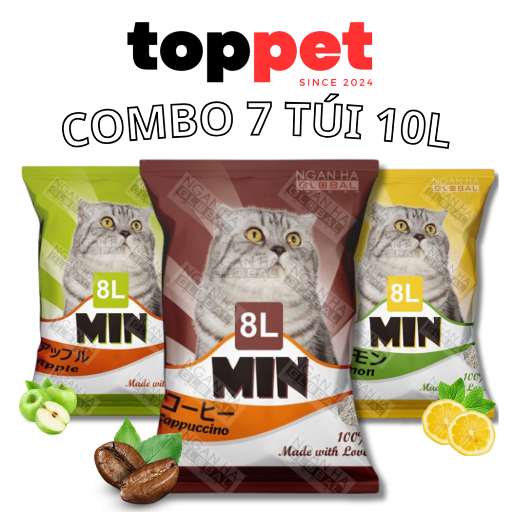 Cát vệ sinh cho mèo MIN 8L. Cát mèo khử mùi vón tốt.