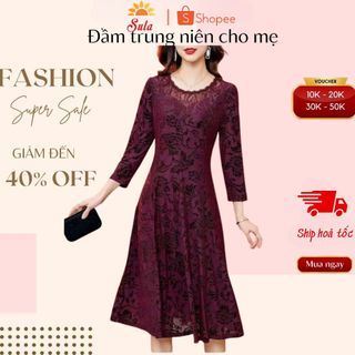 Đầm trung niên SULA cho mẹ, ren 2 lớp siêu sang cho mẹ, cho bà đi tiệc, đi chơi ( đầm ớt)