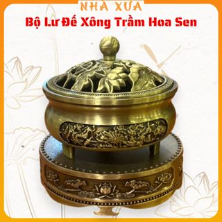 Lư Xông Trầm Hương 3 Chân Hoa Sen Liên Hoa và Đôn Đế Kê Thác Khói Trầm Hương Nhà Xưa Xứ Quảng