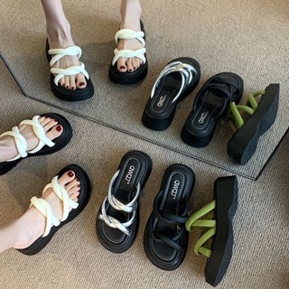  Dép nữ bánh mì quai thắt chéo thời trang đế cao chống trơn chống trượt 