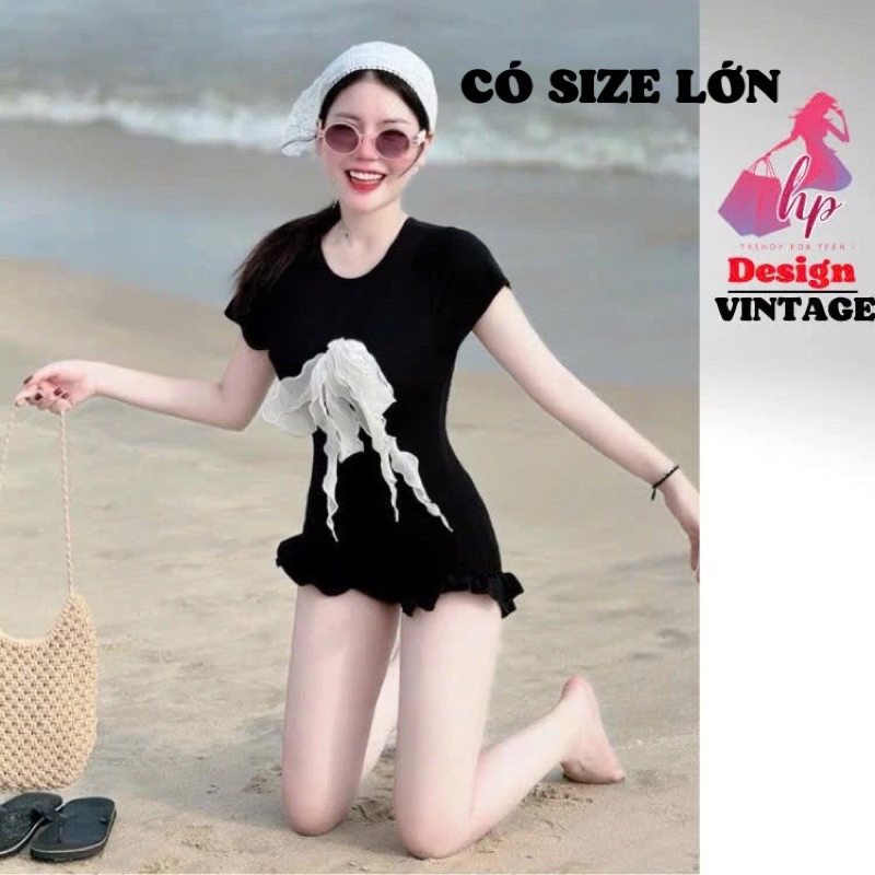 Jumpsuit body viền cộc tay viền bèo đính nơ, áo liền quần màu đen đi biển mùa hè G931
