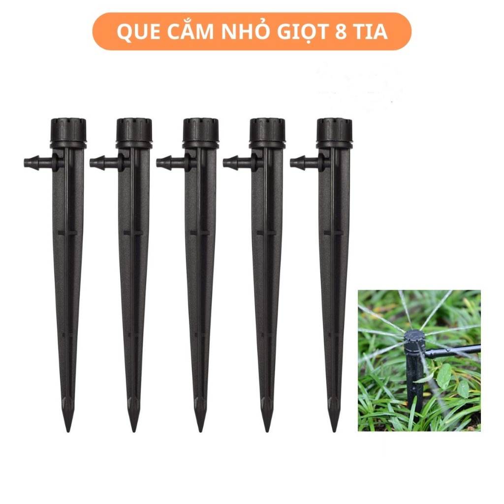 Béc Tưới 8 Tia Có Que Cắm, 10 BÉC, 0-70L/h, Tưới Gốc, Điều Chỉnh Được Lưu Lượng, Bán Kính 0-50cm