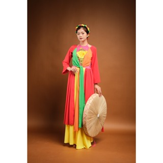 Áo Tứ Thân Xanh Đỏ, Sét Áo Tứ Thân, Bộ Tứ Thân Nữ, Trang Phục Áo Tứ Thân Vải Lụa Mềm Mại