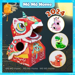 [Size To] Đầu lân mô hình hoá trang Halloween Khủng long Đồ chơi thùng carton giấy đồ chơi cosplay 2024 Mô Mô Home