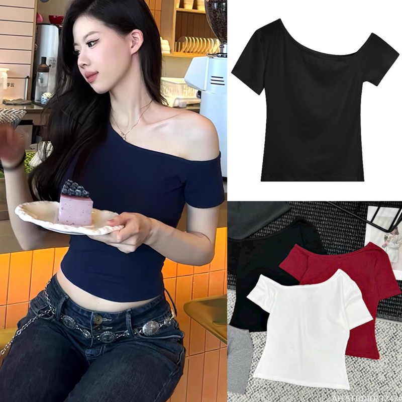 [VẢI COTTON MỊN] Áo Thun Nữ Ôm Lệch Vai Basic đơn giản vải Cotton 4 chiều co giãn mát m819 | BigBuy360 - bigbuy360.vn