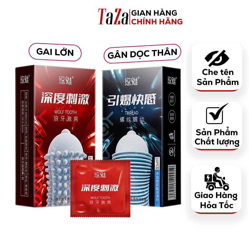 Bao cao su gân gai Biilie Wofl Tooth bi gai lớn CHÍNH HÃNG KHÁC BIỆT, Kd-tg, tăng khoái cảm, nhiều gel bôi trơn