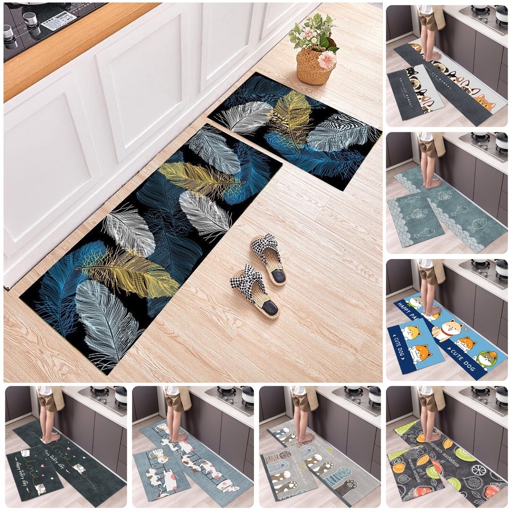Bộ 2 Thảm Bếp Hoa Văn 3D Hàn Quốc Chống Trượt Decor Trang Trí Nhà Cửa Cỡ Lớn 120x40CM 60x40CM