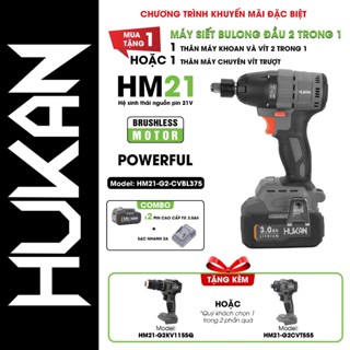 Máy siết bulong pin HUKAN HM21-G2-CVBL375, Đầu 2 trong 1, Lực siết 375Nm