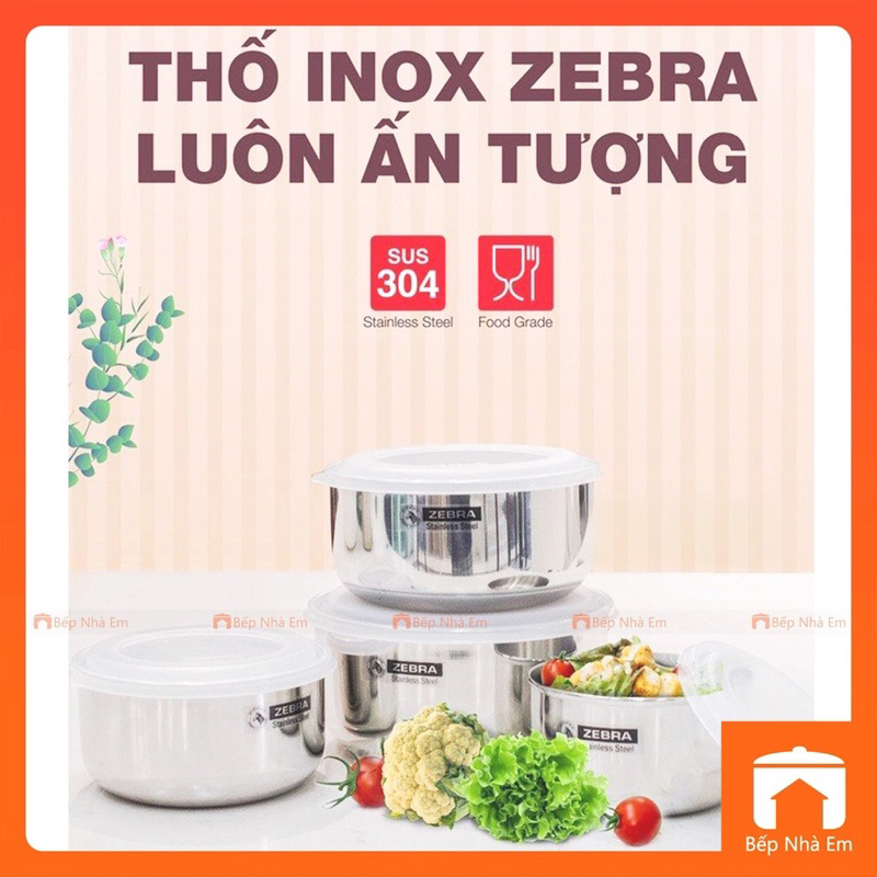 Bộ 4 Thố ZEBRA Inox 304 Có Nắp Nhựa 12 14 16 18cm - 184106 - Hàng Nhập Khẩu Chính Hãng