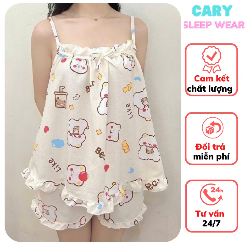 Đồ Bộ Ngủ Hai Dây Mặc Nhà Mùa Hè Dễ Thương Set Đồ Ngủ Hai Dây Hoạt Hình Xinh Xắn Đáng Yêu Cary