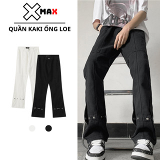 Quần jean kaki nam ống loe phối cúc bấm Buttons Pants unisex jean Maxstore phá cách phong cách B105