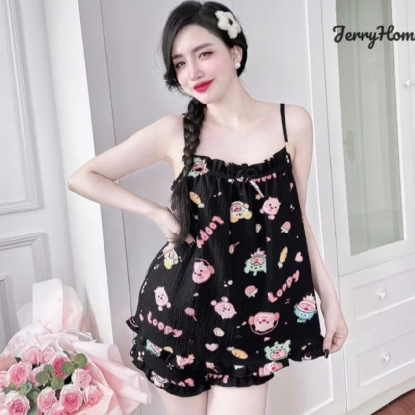 Đồ bộ ngủ hai dây mặc nhà mùa hè dễ thương set đồ ngủ hai dây hoạt hình xinh xắn đáng yêu CARY | BigBuy360 - bigbuy360.vn