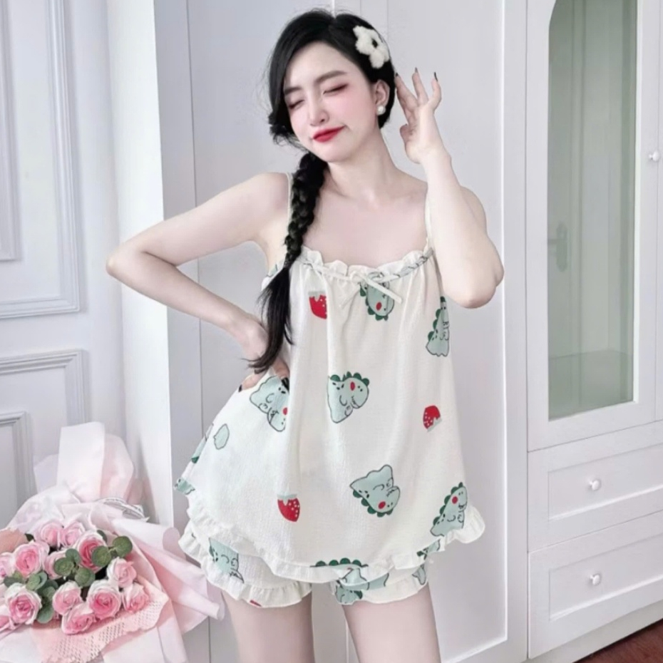 Đồ bộ ngủ hai dây mặc nhà mùa hè dễ thương set đồ ngủ hai dây hoạt hình xinh xắn đáng yêu CARY | BigBuy360 - bigbuy360.vn