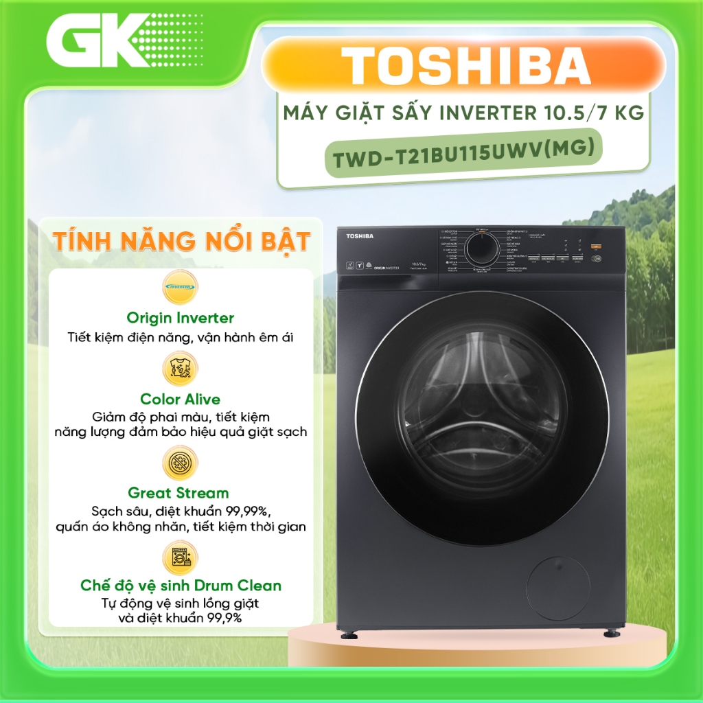 TWD-T21BU115UWV(MG) - Máy giặt sấy Toshiba Inverter giặt 10.5 kg - sấy 7 kg TWD-T21BU115UWV(MG)