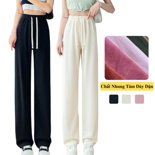  Quần Dài Suông Nhung Nữ Ống Rộng Madela Cạp Chun Cạp Cao Phong Cách