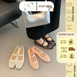 Giày búp bê quai lưới kết nơ đế bệt thoáng khí có sẵn size 35 đến bigsize 40 41 42 cho nàng ngoại cỡ - Toffly Shoes