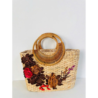 Túi lục bình nong ba quay mây size 35x13xh23/34 cm tay cầm quay mây, đan tay thích hợp với áo dài, đầm maxi, mặc tết (SP