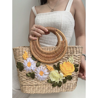 Túi lục bình nong ba quay mây size 35x13xh23/34 cm tay cầm quay mây, đan tay thích hợp với áo dài, đầm maxi, mặc tết (SP