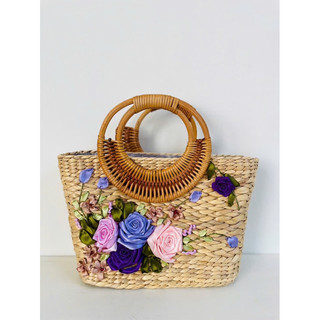 Túi lục bình nong ba quay mây size 35x13xh23/34 cm tay cầm quay mây, đan tay thích hợp với áo dài, đầm maxi, mặc tết (SP