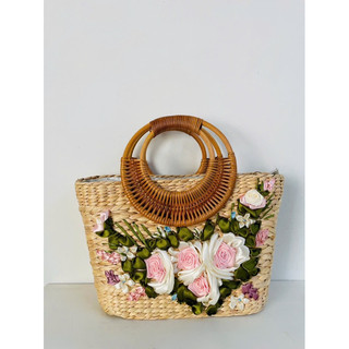 Túi lục bình nong ba quay mây size 35x13xh23/34 cm tay cầm quay mây, đan tay thích hợp với áo dài, đầm maxi, mặc tết (SP