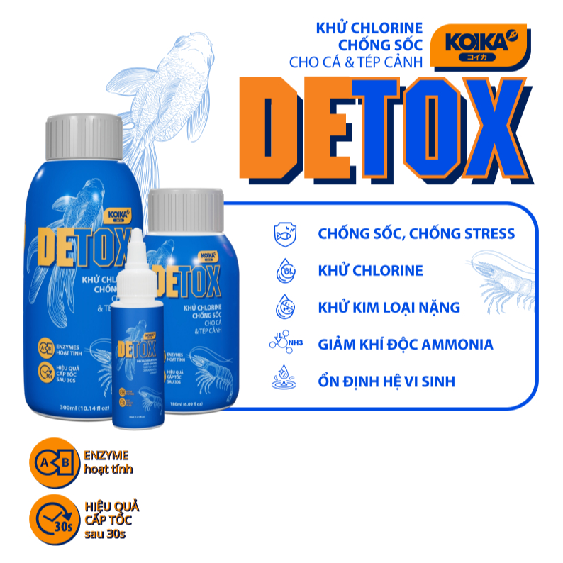KOIKA DETOX - khử Clo, Khử Kim Loại Nặng, Giảm Stress, Chống Sốc Cho Cá Tép Cảnh
