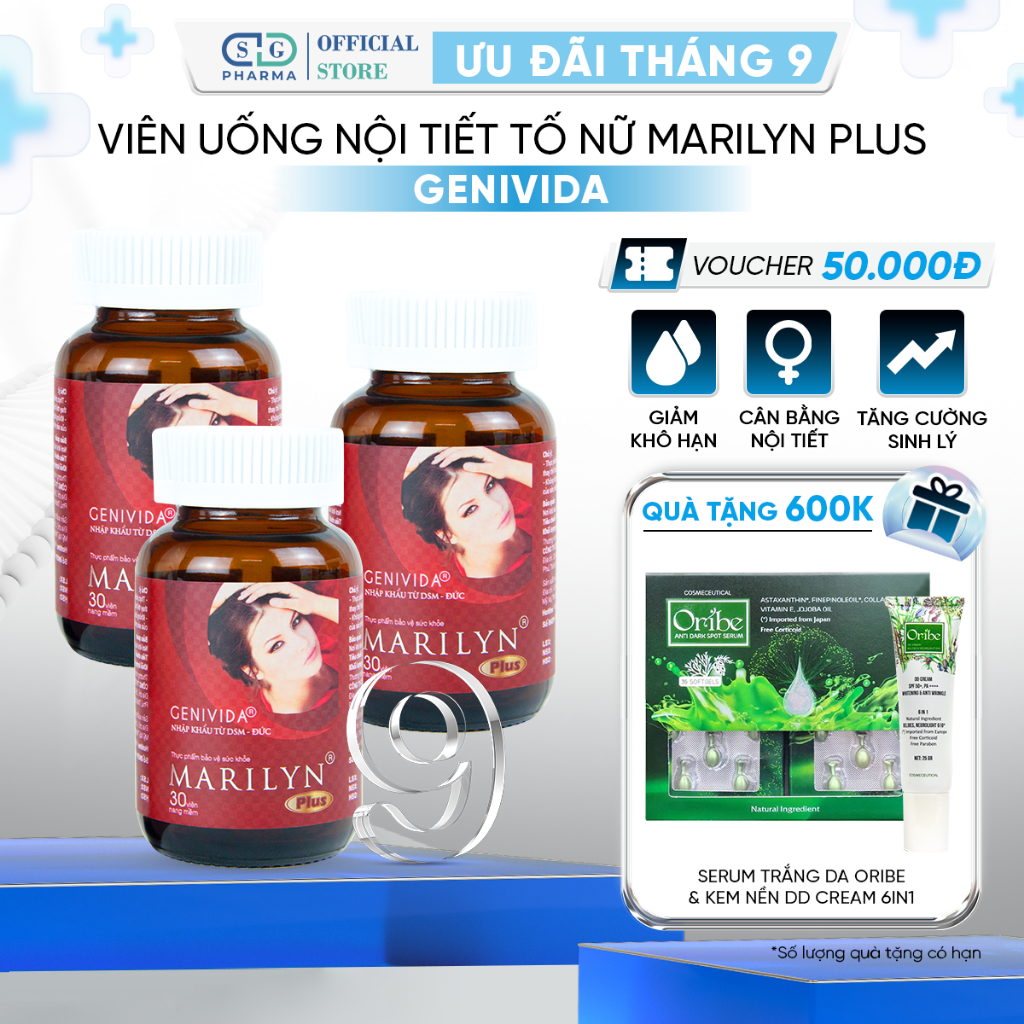 [Combo 3 Hộp] Viên Uống Bổ Sung Nội Tiết Tố Nữ Marilyn Plus Giúp Tăng Cường Sinh Lý Giảm Khô Hạn Cho Phụ Nữ
