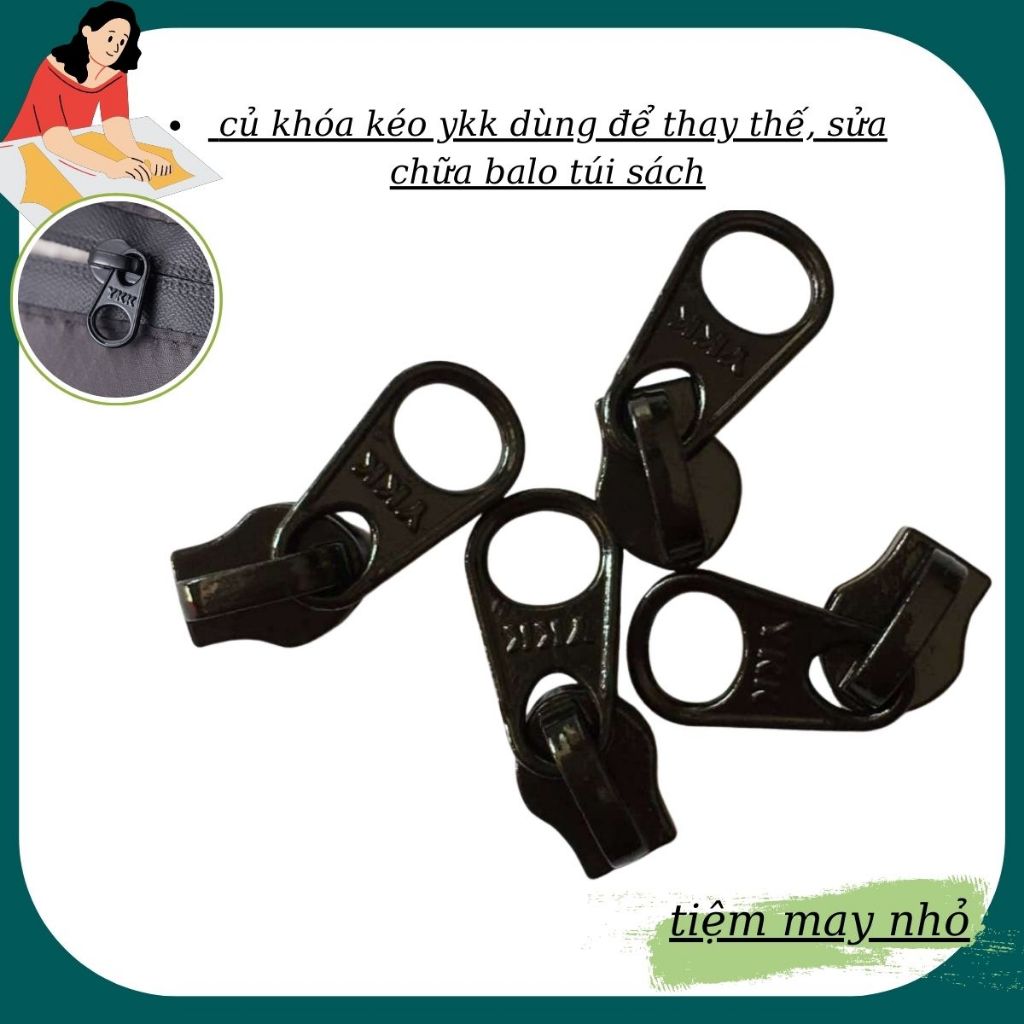 Củ khóa kéo YKK Số 5/ Số 8, linh kiện dùng để thay thế, sửa chữa cho balo/túi xách,...