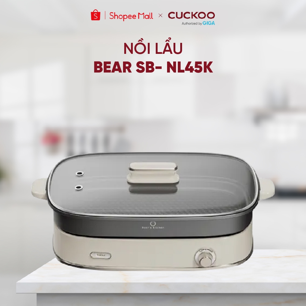 Nồi lẩu Bear 4,5L SB-NL45K - 2 lòng nồi nấu - Điều khiển núm vặn dễ dàng