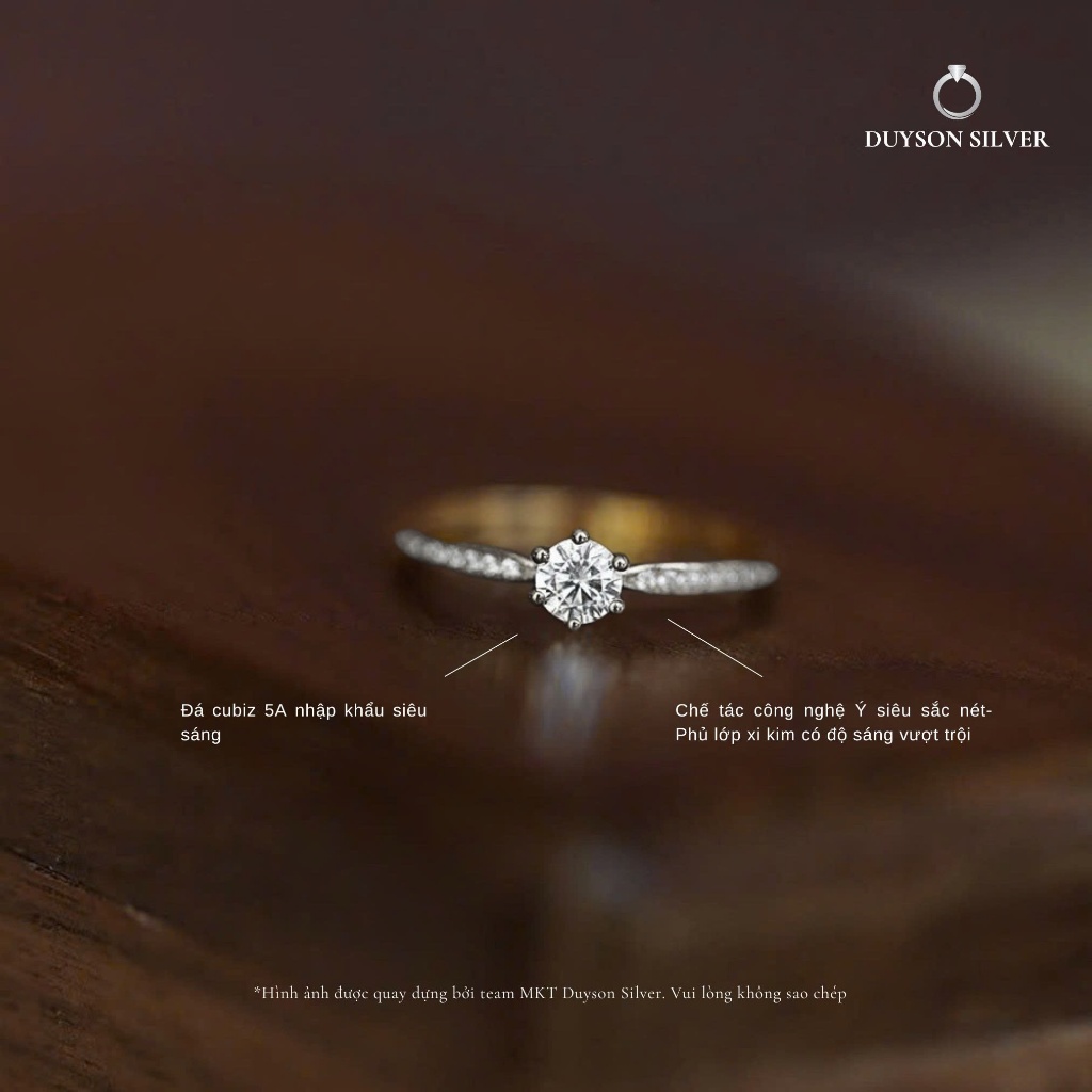 Nhẫn bạc Ý 925 Duyson Silver mạ vàng cao cấp ổ đá 6 chấu nhỏ xinh [NXK58]