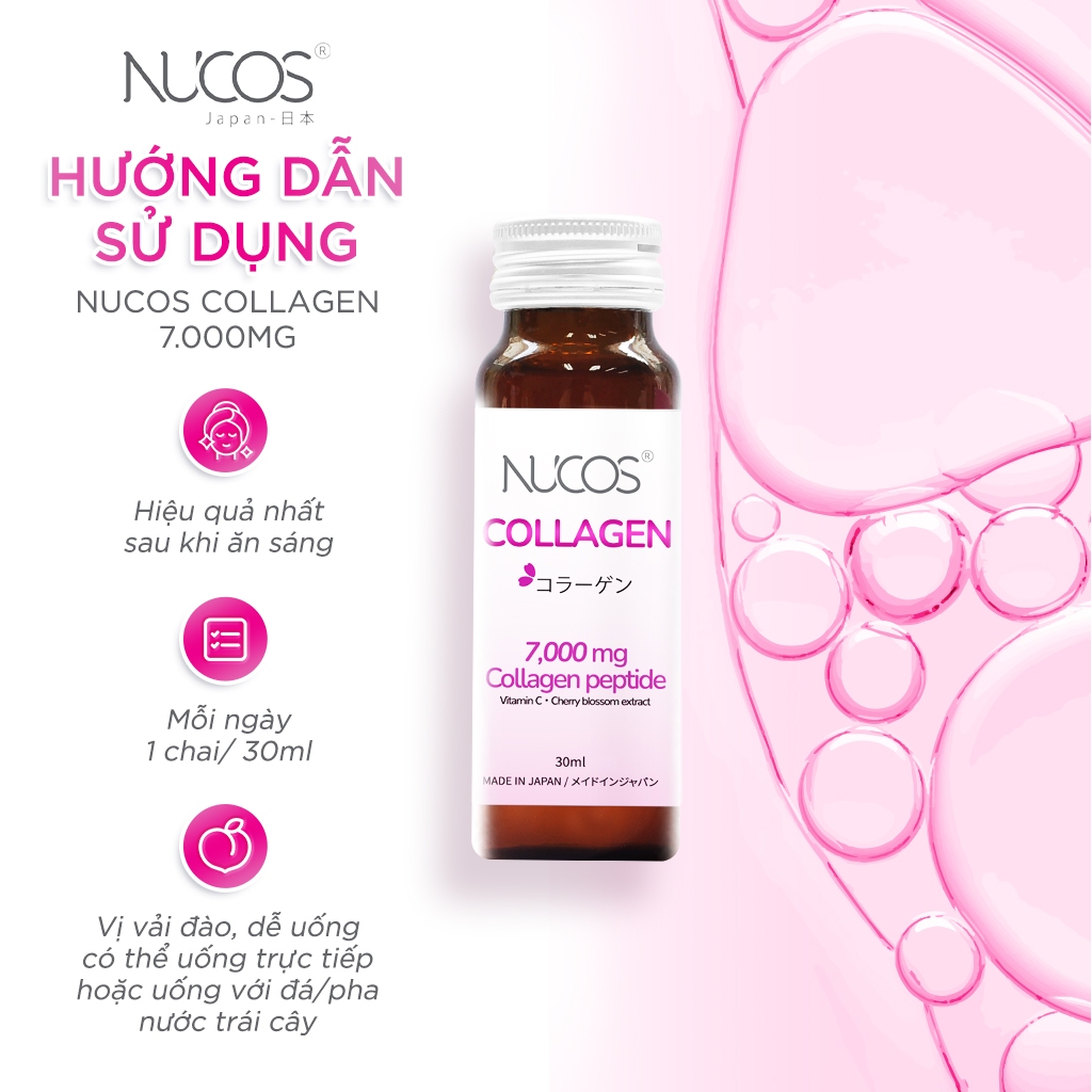 Combo 2 hộp Collagen thủy phân NUCOS Collagen 7.000 dưỡng da trắng sáng mịn hộp 10 chai x30ml