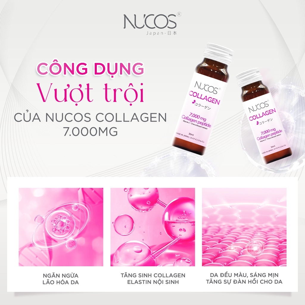 Combo 2 hộp Collagen thủy phân NUCOS Collagen 7.000 dưỡng da trắng sáng mịn hộp 10 chai x30ml