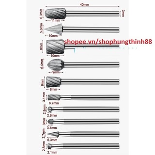 Bộ 10 Đầu Mũi Điêu Khắc Mài Gỗ Lũa-Cán 3mm