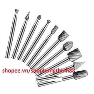 Bộ 10 Đầu Mũi Điêu Khắc Mài Gỗ Lũa-Cán 3mm