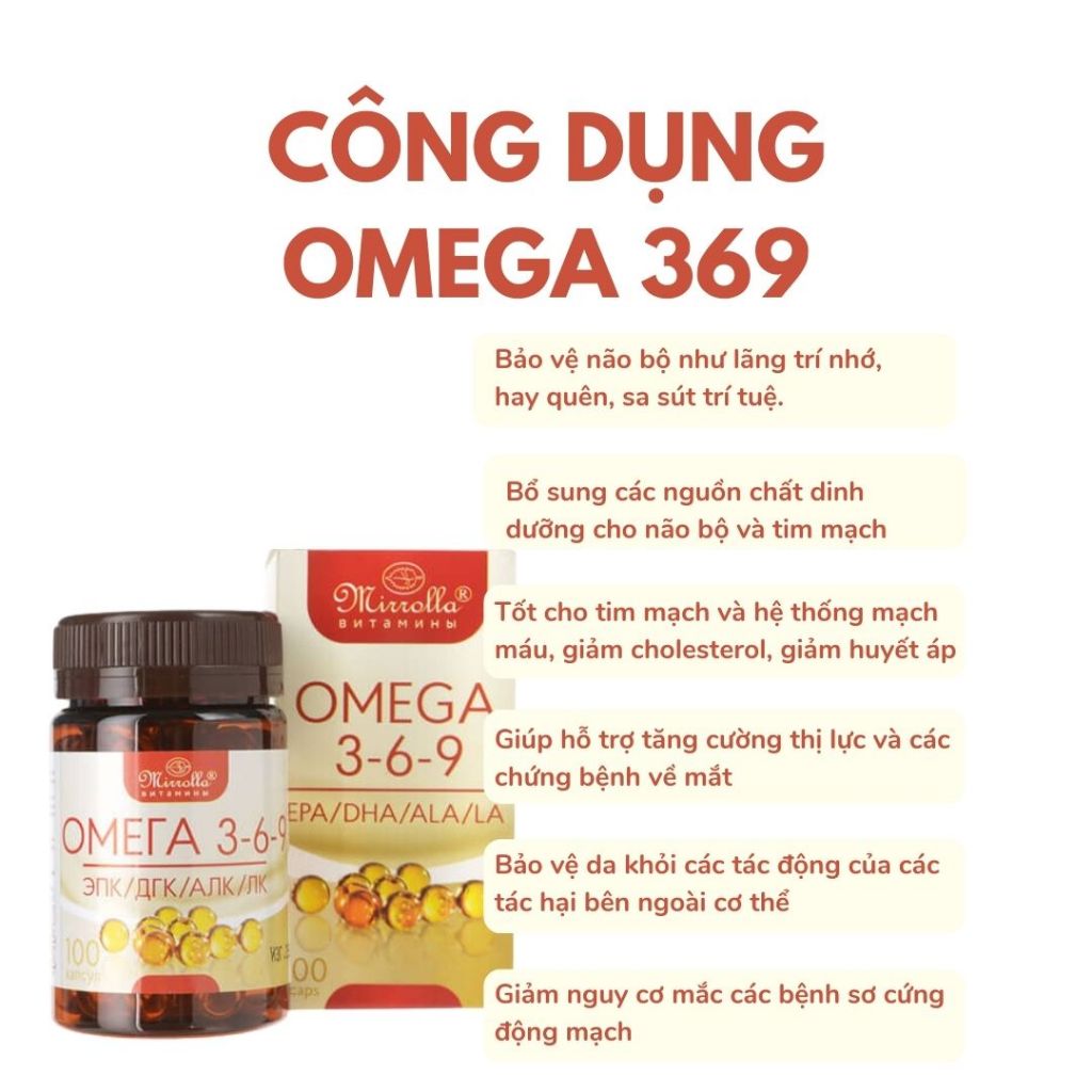 Viên Uống Đẹp Da Sáng Mắt Omega 3-6-9 Tốt Cho Mắt, Sức Khỏe, Tim Mạch, Não Bộ - Viên Omega 369 Mirrolla Nga 100 viên