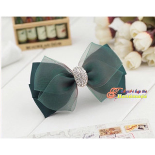 Kẹp búi lưới handmade màu xanh voan đính đá ovan (có thể gắn búi lưới) K32-M1