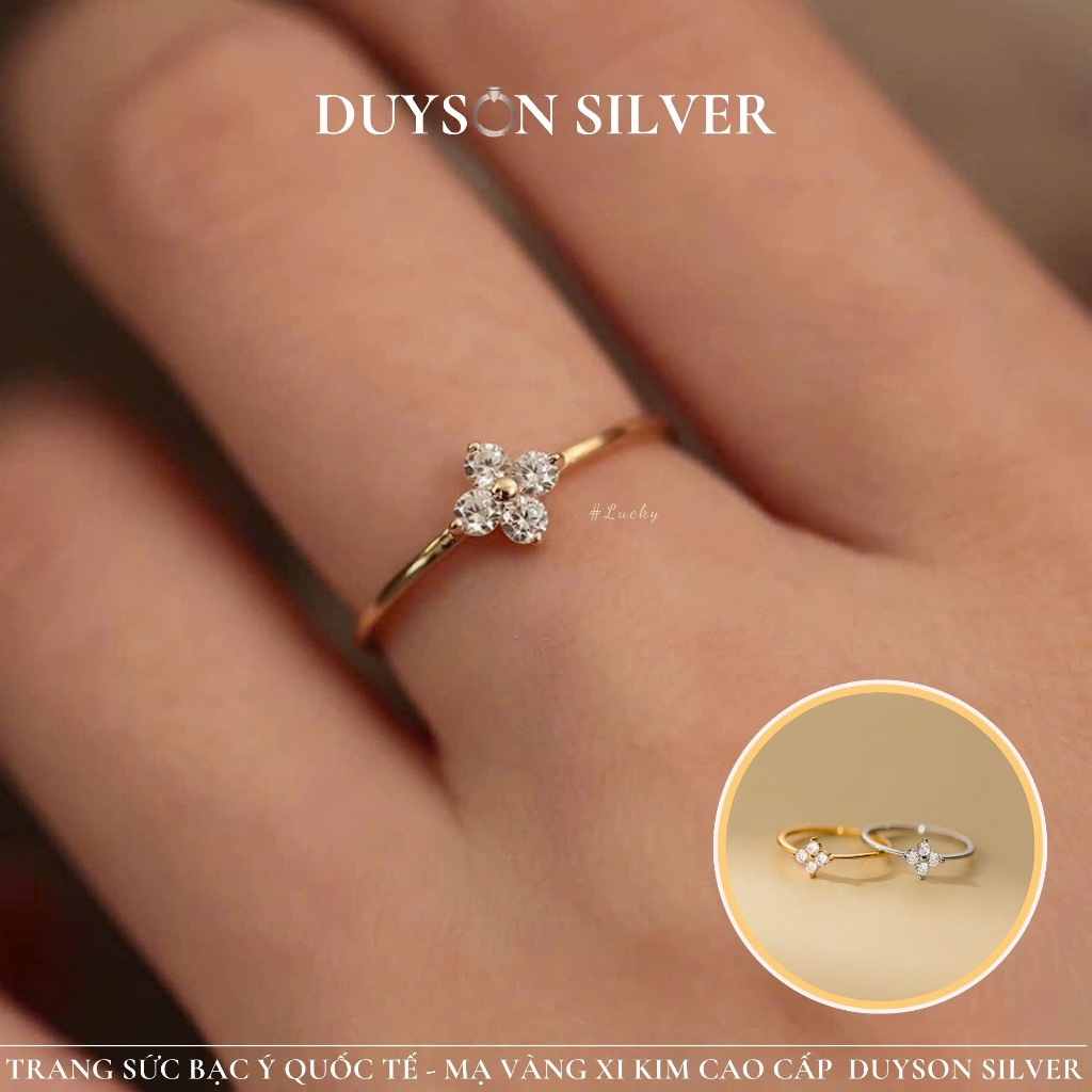 Nhẫn bạc Ý 925 Duyson Silver mạ vàng cao cấp cỏ 4 lá đính đá nhỏ xinh [NXK59]