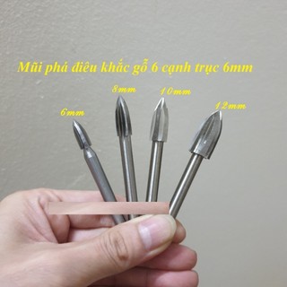 Mũi chạm khắc gỗ rạch phá gỗ làm lũa tỉa gốc cây  6 cạnh cốt  6mm - mũi mài hợp kim 6 cạnh phá gỗ đầu nhọn 6/8/10/12 mm