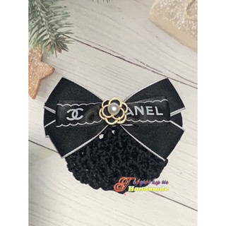 Kẹp búi lưới handmade sọc đen trắng hoa đen K55