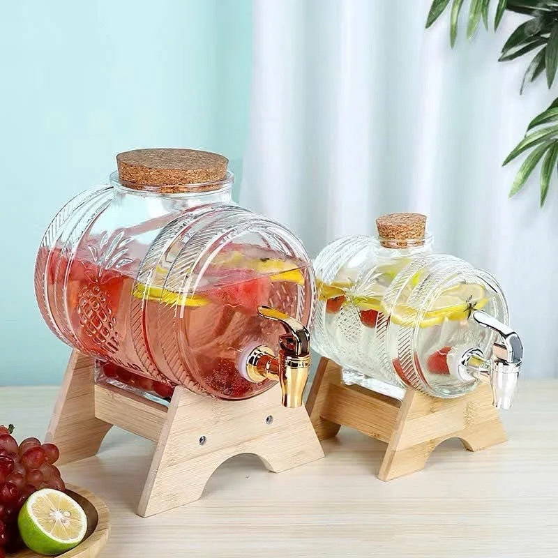 Bình Thuỷ Tinh Đựng Nước Có Vòi Tặng Kèm Chân Gỗ Dung Tích 1L , 3L , 5L , Bình Thuỷ Tinh Ngâm Rượu ,