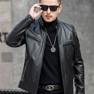 (Da bò thật, ảnh thật)Áo khoác da bò nam áo da bò thật kiểu ôm người cổ đứng  siêu bền siêu đẹp 2024