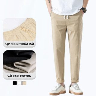 Quần Vải Kaki Nam Mẫu Baggy Cạp Thun Đứng Form Mềm Sau Khi Giặt Cao Cấp Vicenzo, Quần Baggy Kaki Nam Unisex