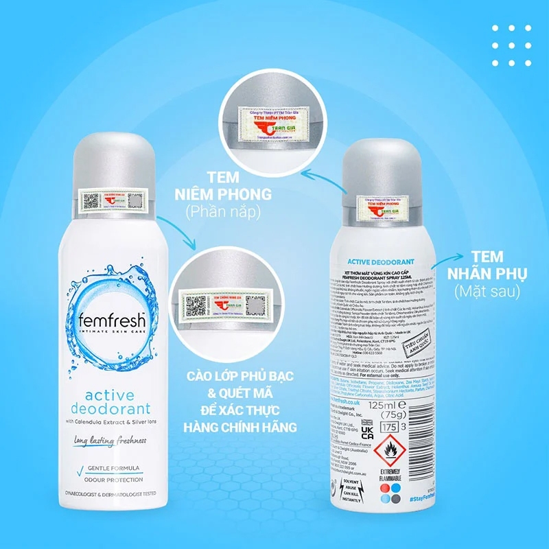 Xịt Thơm Vùng Kín Femfresh Freshness, Active Deodorant Spray 125ml