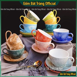 Bộ ly cafe Cappuccino 220ml. Cốc sứ, Ly sứ vân đá Bát Tràng cao cấp