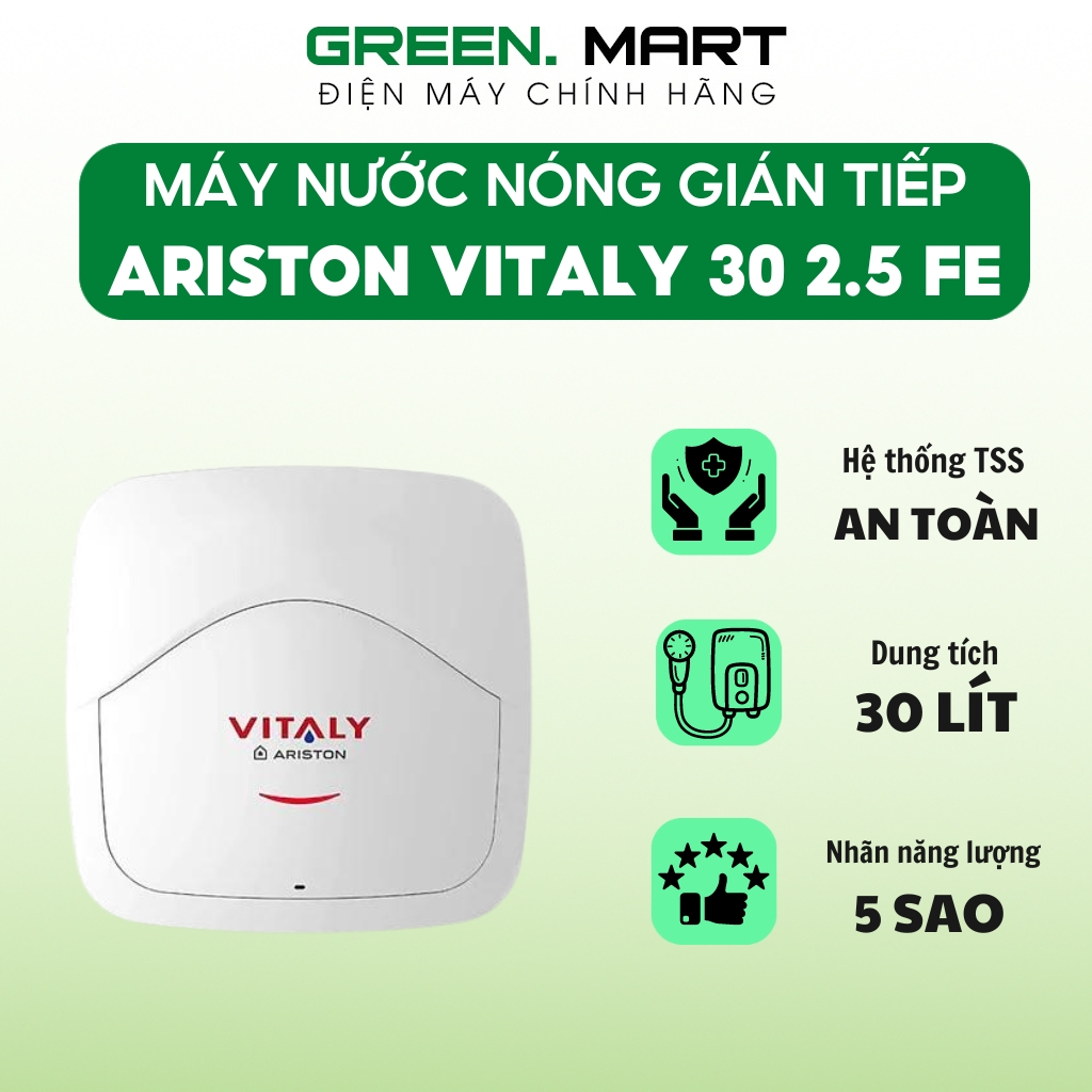 Máy nước nóng gián tiếp Ariston Vitaly 15/30 2.5 FE | Bình nóng lạnh Ariston 15-30 lít