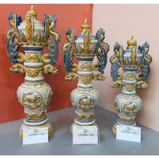 Đèn dầu thờ cúng, Đèn thờ Nhà Mạc Men rạn đắp nổi - Gốm sứ Bát Tràng (Tặng bóng đèn)
