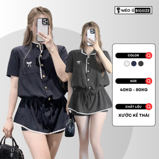 Set váy nữ bộ Jumpsuit cổ tàu phối viền ren đính cúc đồng túi thêu nơ kèm quần short phong cách tiểu thư thanh lịch 1901