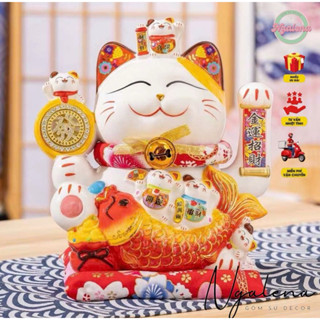 Mèo thần tài, mèo may mắn vẫy tay Phong Thuỷ Tài Lộc gốm sứ Nga Lena