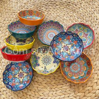 Bát Đĩa Gốm Sứ Decor, Bát Ăn Cơm, Bát Ăn Chè Bát Miệng Lượn hoạ tiết thổ cẩm cực sang Gomsudecor21