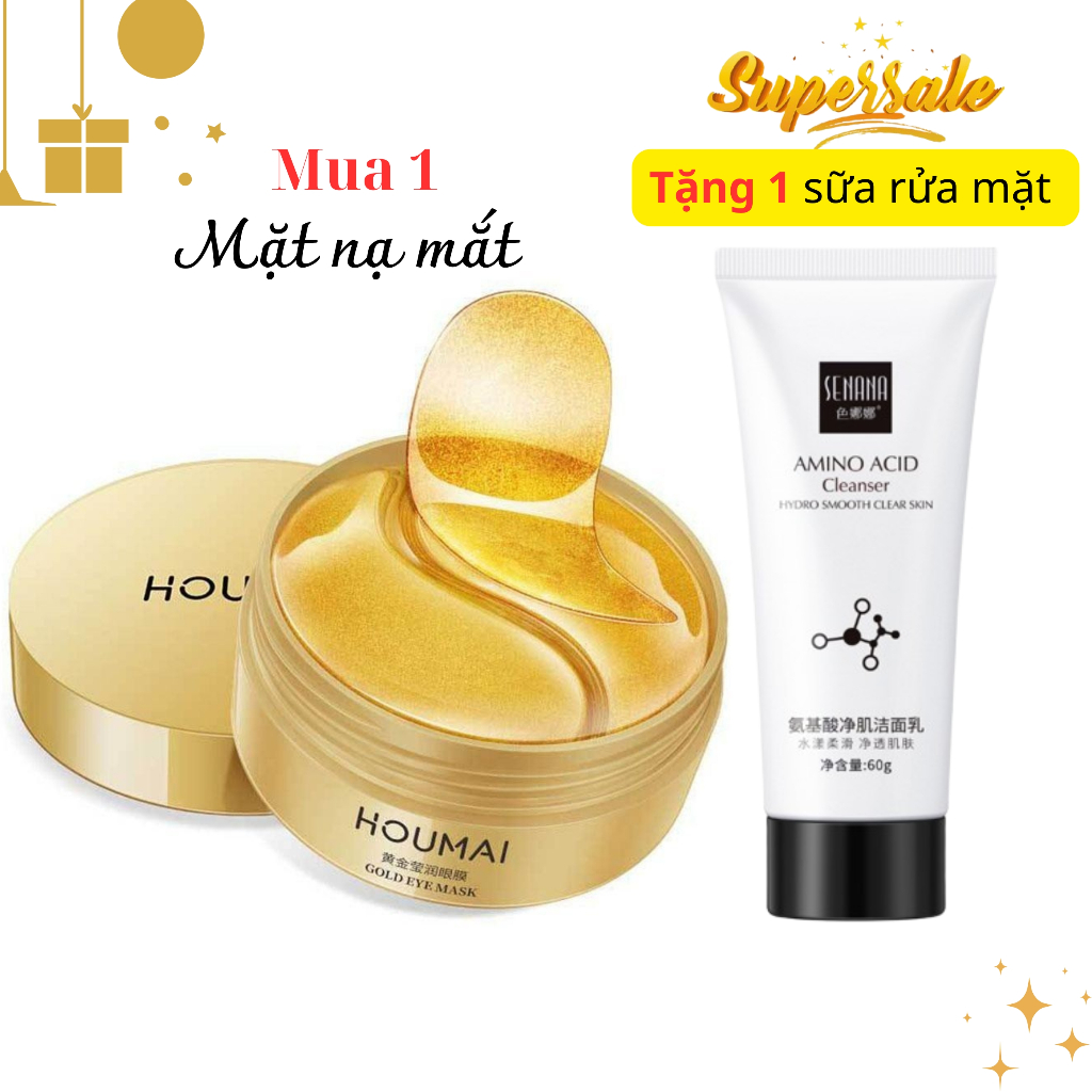Mặt Nạ Mắt Dưỡng Ẩm Collagent HOUMAI 30 Cặp Chống Nếp Nhăn, Giảm Quầng Thâm Bọng Mắt TẶNG KÈM Sữa Rửa Mặt SENANA 60g